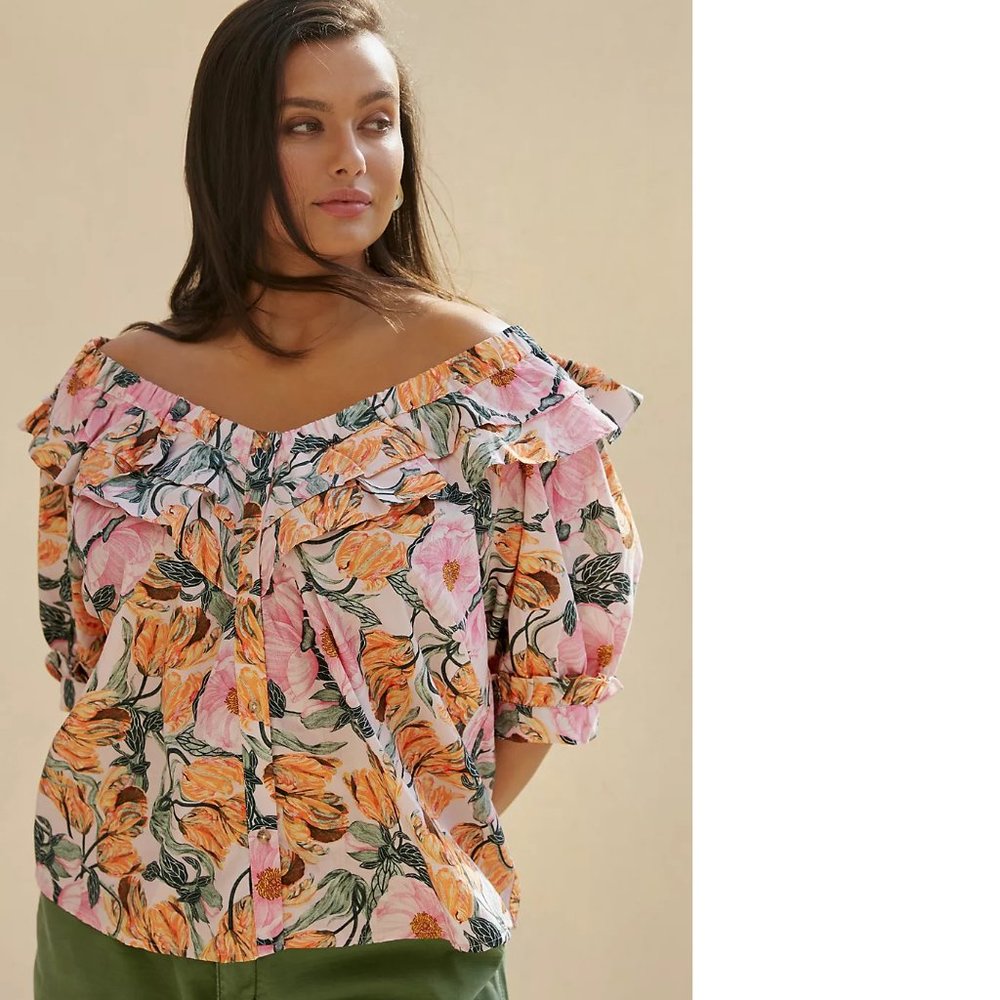 NEW Cecilia Pettersson for Anthropologie Ruffled Off-The-Shoulder blouse